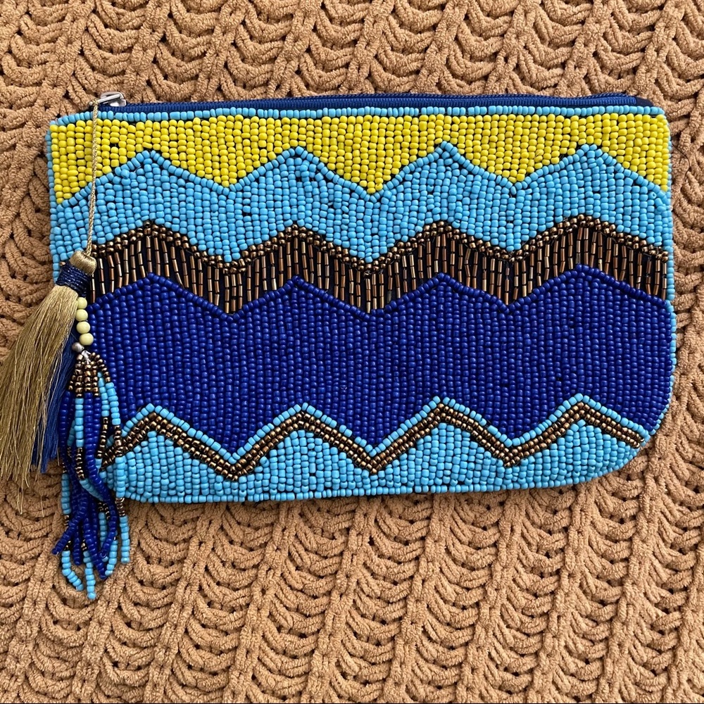Shades of blue beaded clutch
